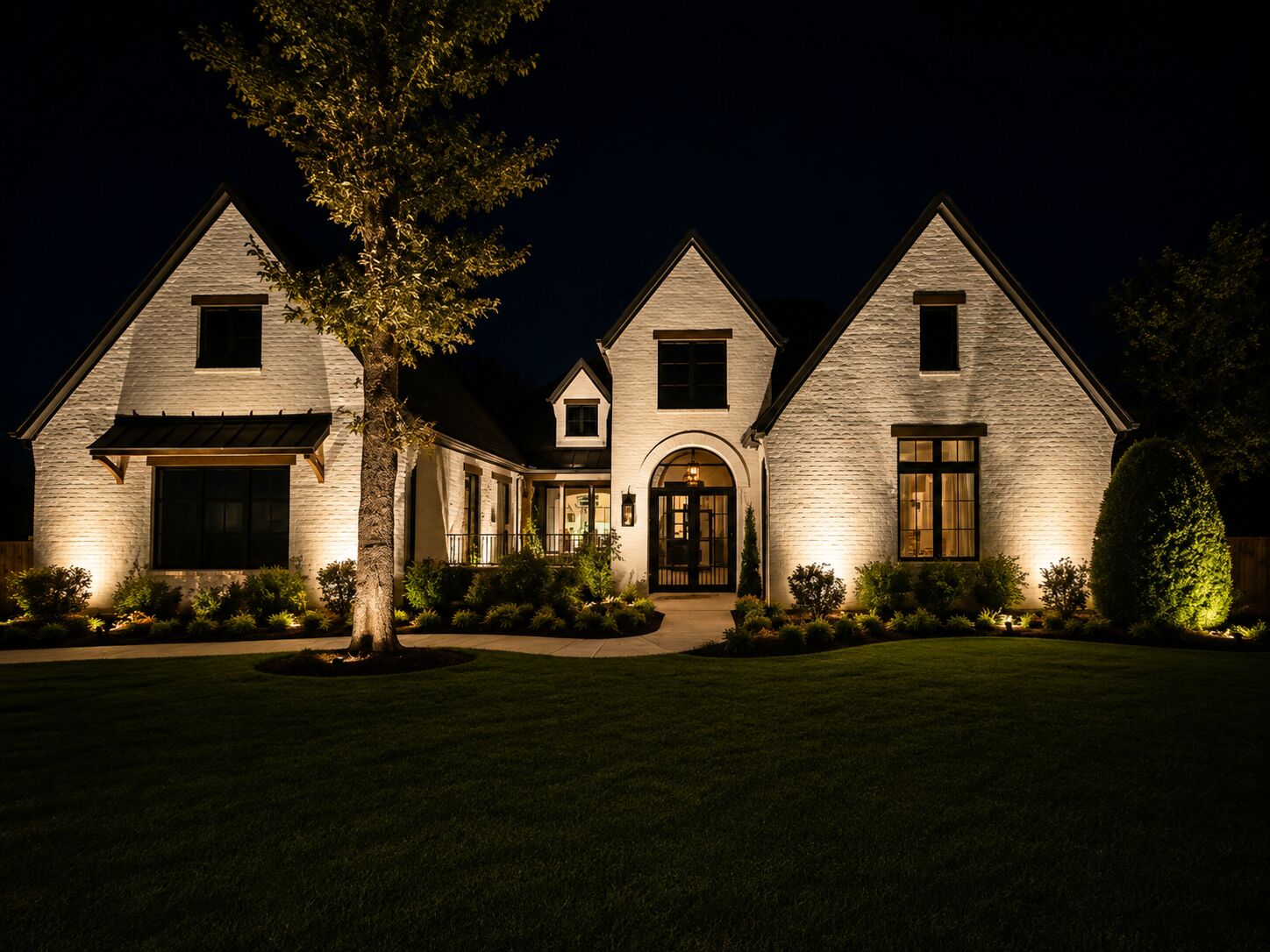 Outdoor living space with soft accent lighting